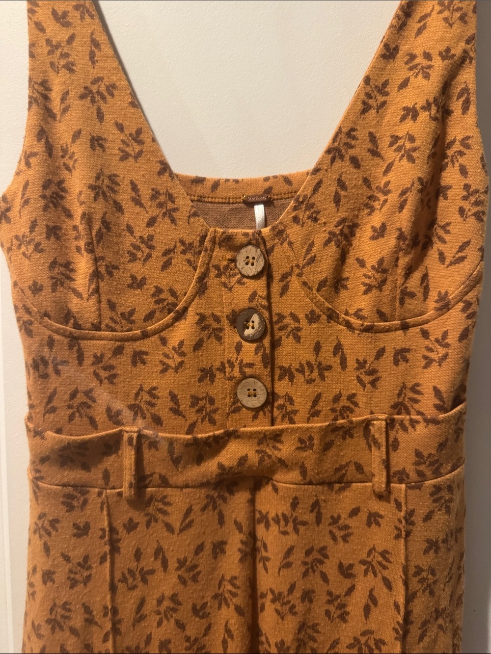 Free People Fall butterscotch Floral Wide-Leg flare Jumpsuit with Buttons small